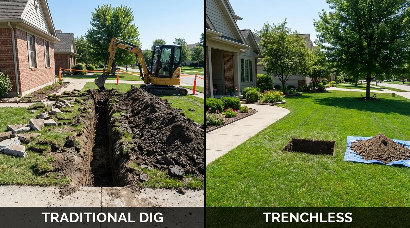 Trenchless sewer repair with minimal yard damage versus traditional excavation in Pelham, GA